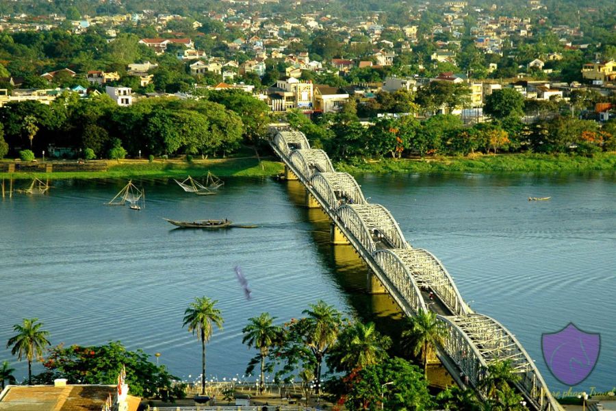 Truong Tien Bridge panorama at sunrise