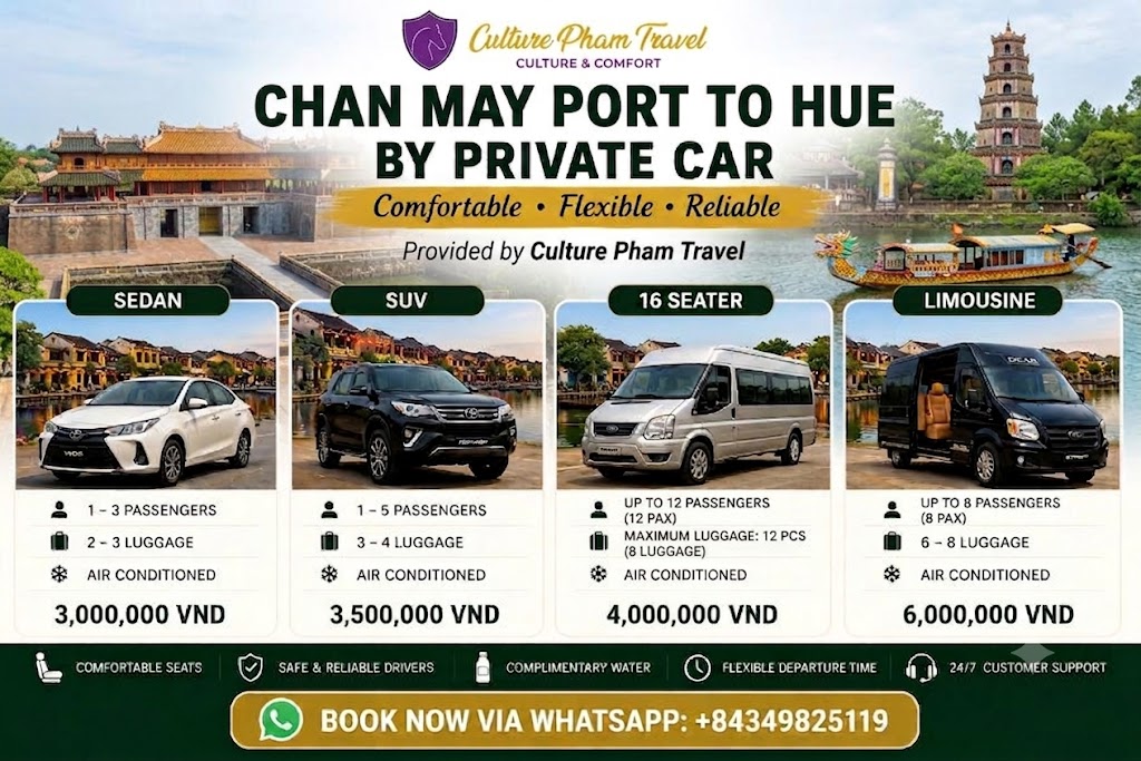 Chan May Port to Hue private car- Culture Pham Travel