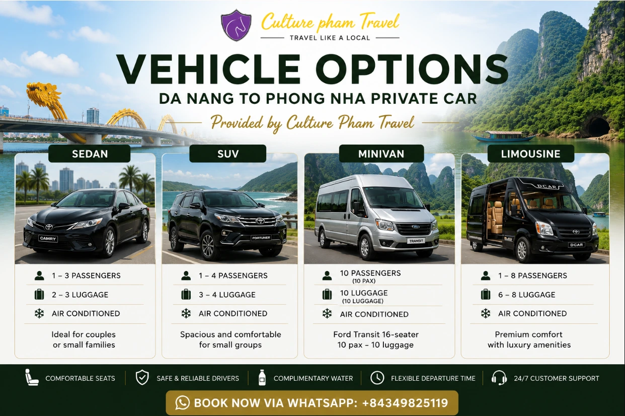 Da Nang to Phong Nha private car- Culture Pham Travel
