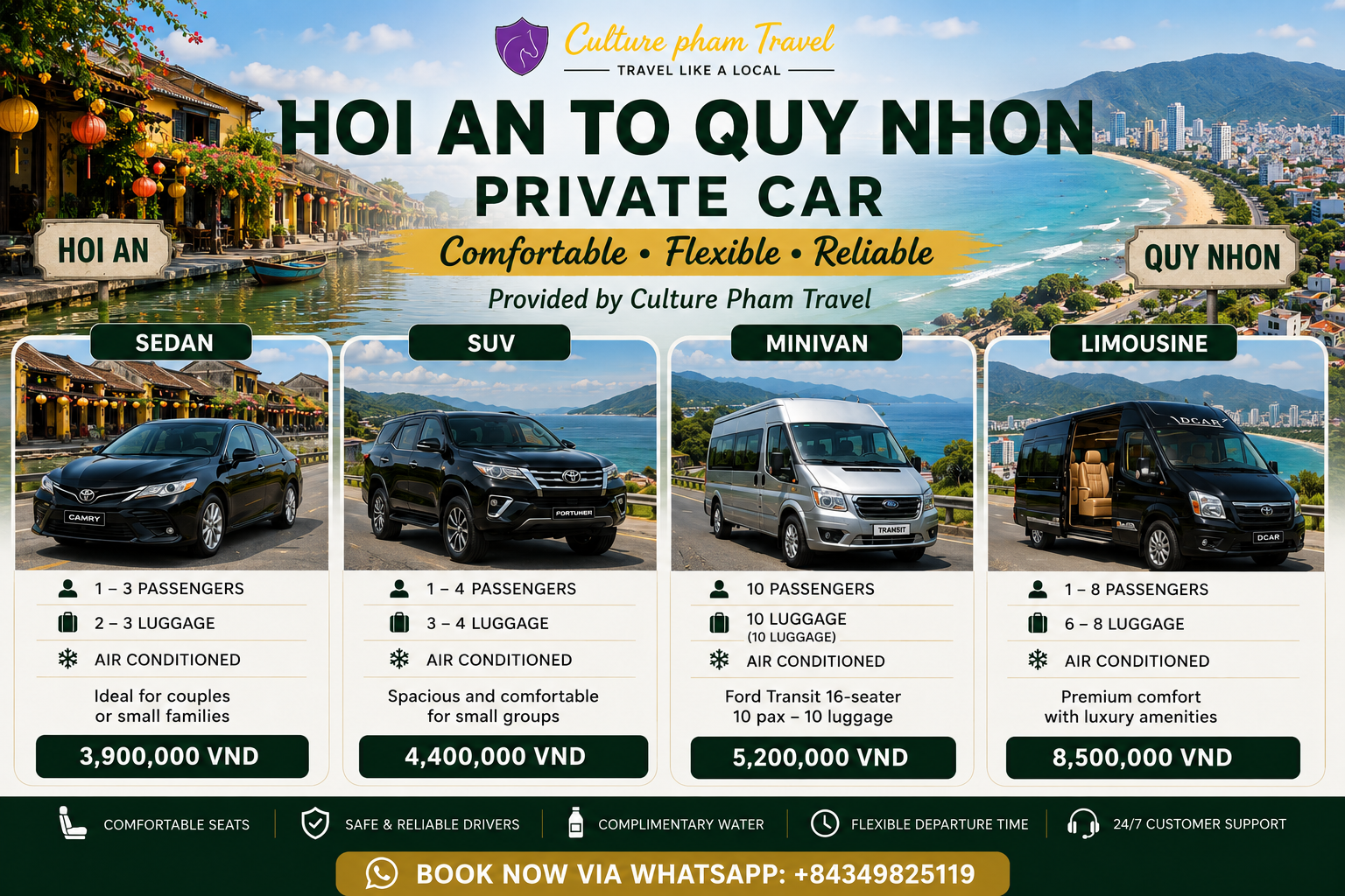 Hoi An to Quy Nhon private car- Culture Pham Travel