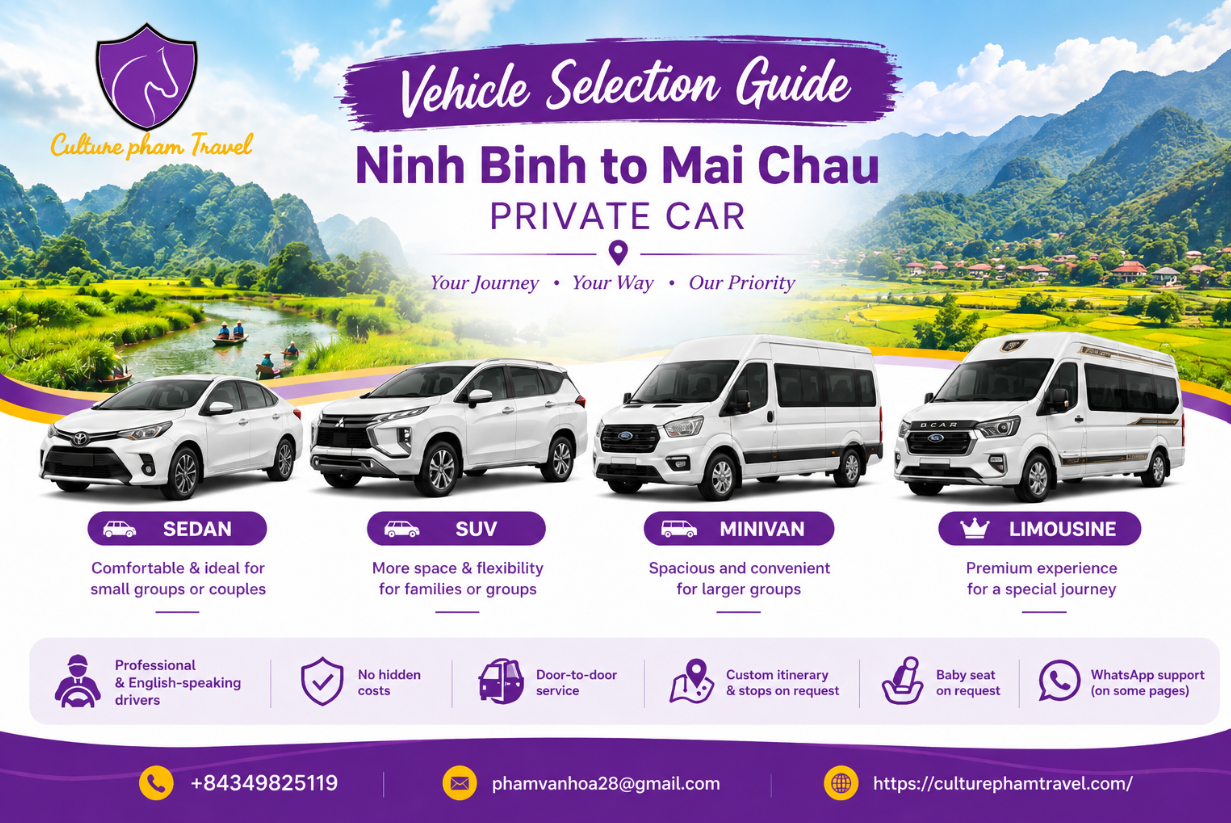 Ninh Binh to Mai Chau private car- Culture Pham Travel