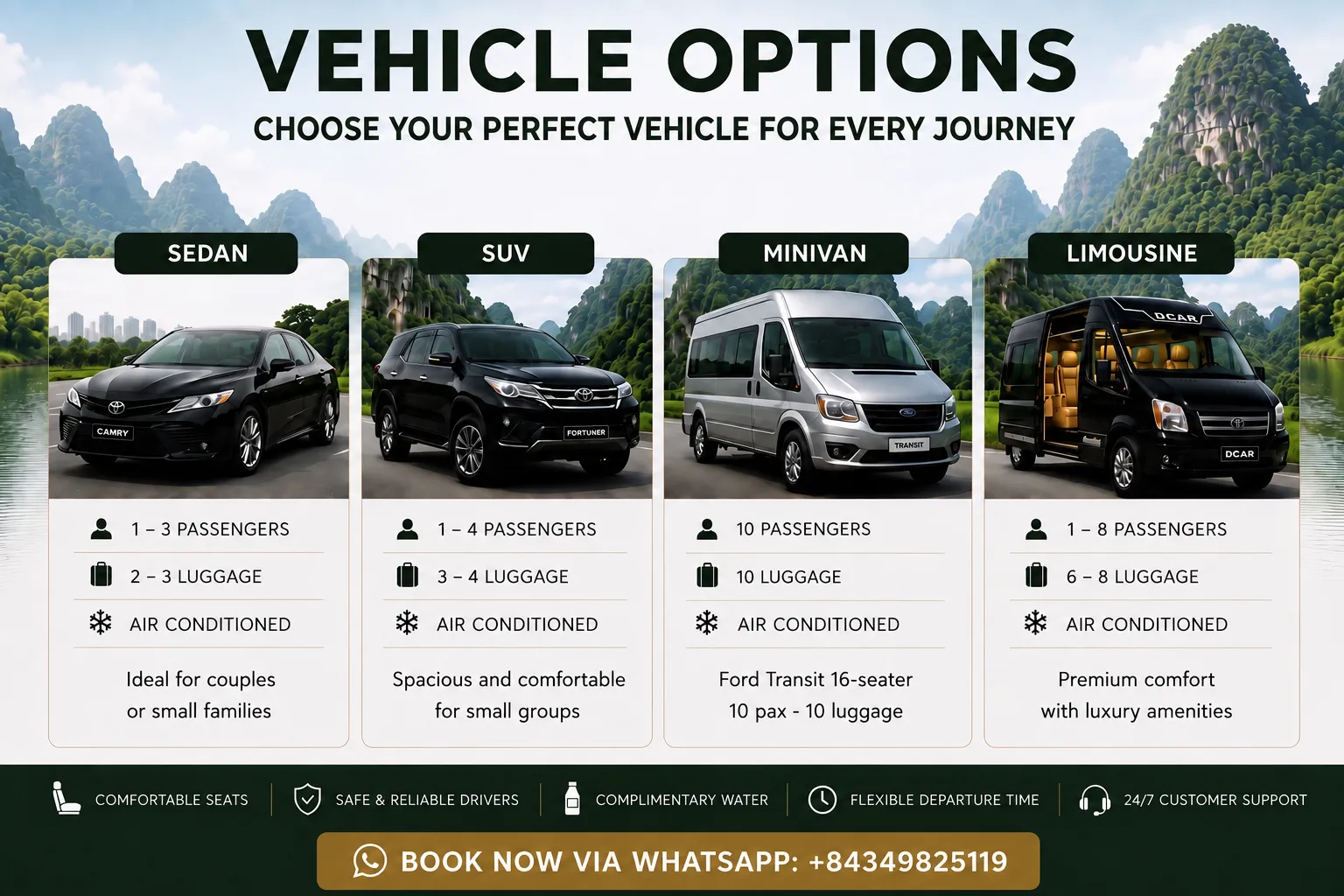 Vehicle Options - Culture Pham Travel
