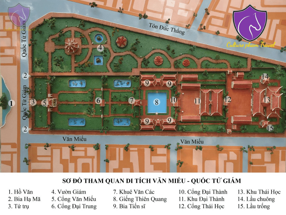 Map of the campus of Hanoi temple of literature-Culture Pham Travel