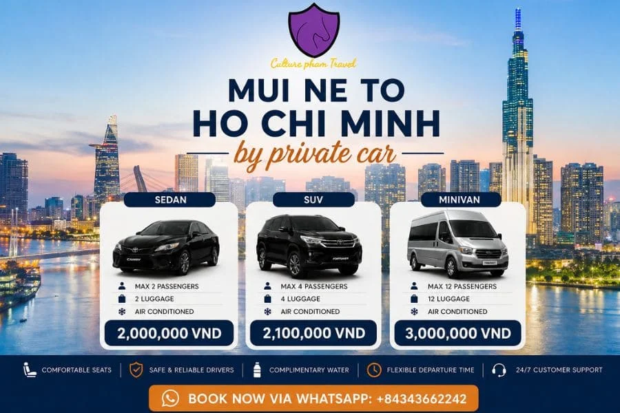 Private car Mui Ne to Ho Chi Minh - Culture Pham Travel